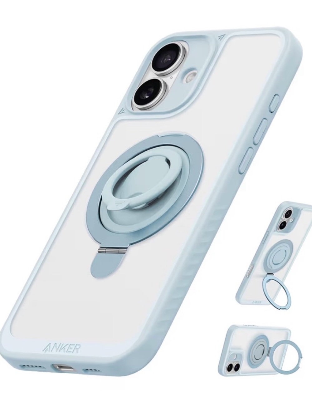Anker Light Blue Magnetic Ring Clear Bumper Phone Case